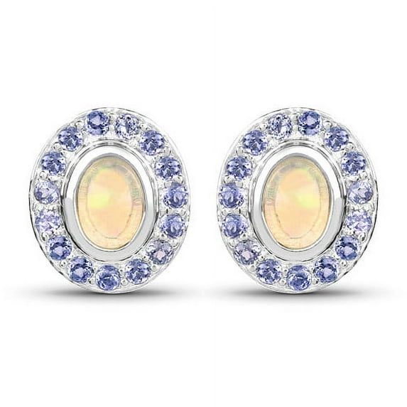 2.01 ct. Genuine Ethiopian Opal and Tanzanite Sterling Silver Earrings