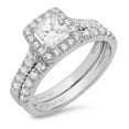 thumbnail image 1 of 2.01 ct Princess Cut Genuine Cultured Diamond SI1-SI2 J-K 14K White Gold Halo Engagement Wedding Bridal Set Designer Ring bW/ Set W/ Crystal side stones size 4.5, 1 of 7