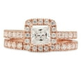 thumbnail image 1 of 2.01 ct Princess Cut Real Genuine Natural Diamond VS1-VS2 I-J 14K Rose Gold Halo Engagement Wedding Bridal Set Designer Ring bW/ Set W/ Crystal side stones size 10, 1 of 7
