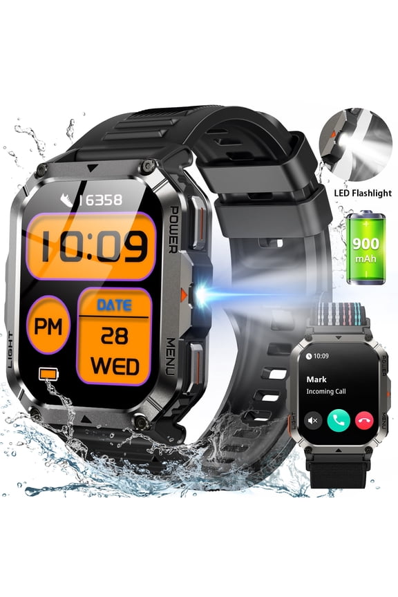 2.01-inch Men Smartwatch,with Fitness Tracker/ Answer Make Calls /100+ Sport Modes/IP68 Waterproof,Mountain Travel Pedometer Watch Fits for Android and Iphone Devices (Black)
