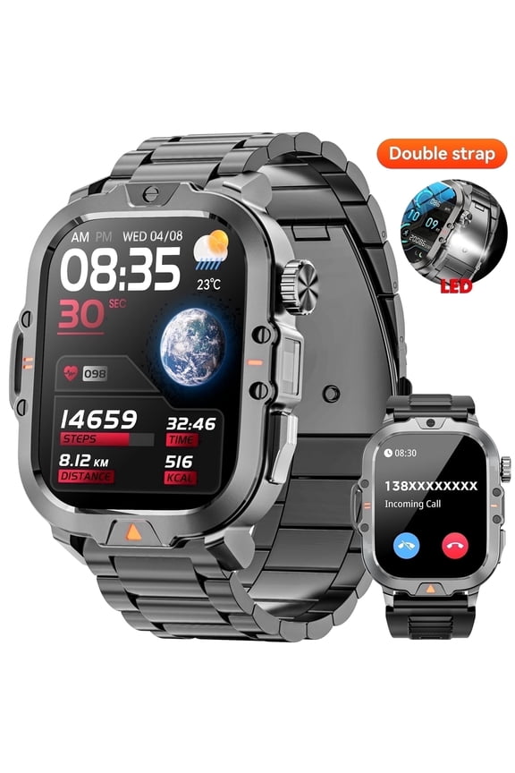 Smartwatch for Men with Fitness Tracker, 2.01-inch Answer/Make Calls/100+ Sport Modes, IP68 Waterproof, men's Military Smartwatch compatible with Android IPhone Devices (Black)