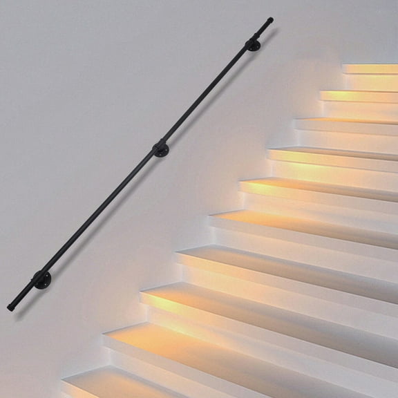 2.01m Black Handrail For Steps Stair Railing Hand Rail Kit Wall-mounted For Indoor Stairs Attics, Hotels