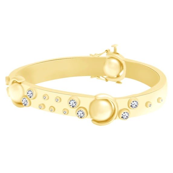 AFFY 2.02 CT Round Cut White Natural Diamond Bangle Bracelet In 14k Yellow Gold-8.5"