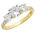 thumbnail image 1 of 2.02 ct Brilliant Round Cut Real Genuine Natural Diamond VS1-VS2 J-K 18K Yellow Gold Three-Stone Promise Wedding Statement Engagement Designer Ring size 4, 1 of 7