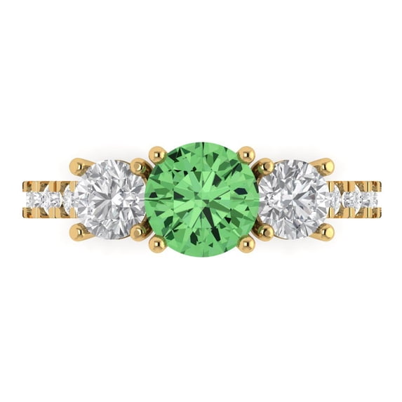 Three-Stone Engagement Ring for Women - 1.97ct Simulated Green Diamond in 14K Yellow Gold Promise Ring