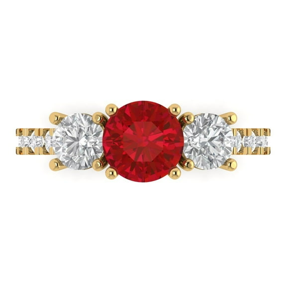 Three-Stone Engagement Ring for Women - 1.97ct Simulated Ruby in 14K Yellow Gold Promise Ring