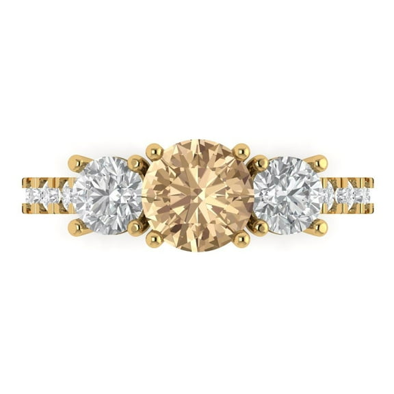 Three-Stone Engagement Ring for Women - 1.97ct Yellow Moissanite in 14K Yellow Gold Promise Ring