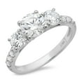 thumbnail image 1 of 2.02 ct Round Cut Genuine Cultured Diamond SI1-SI2 G-H 14K White Gold Three-Stone Promise Wedding Statement Engagement Designer Ring W/ Crystal side stones size 8.5, 1 of 7