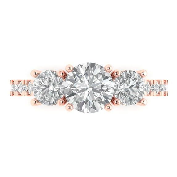 1.97 ct Round Cut Simulated Diamond 3 Stone 18K Rose Gold Womens Engagement Ring