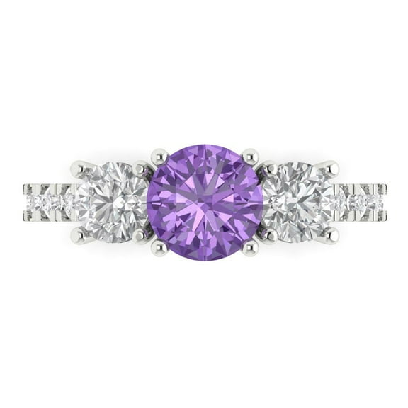 Three-Stone Engagement Ring for Women - 1.97ct Simulated Alexandrite in 18K White Gold Promise Ring