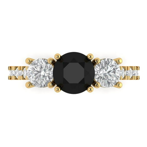 1.97 ct Round Cut Natural Onyx Three-Stone Engagement Ring for Women in 18K Yellow Gold