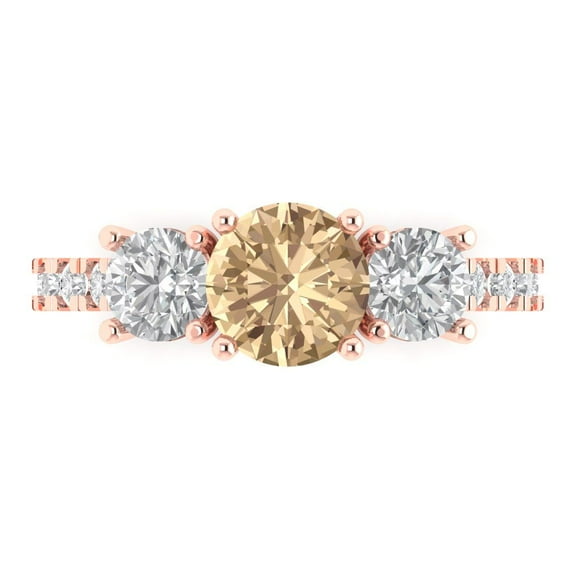 Clara Pucci 14K Rose Gold 1.97ct YellowMoissanite Three-Stone Ring