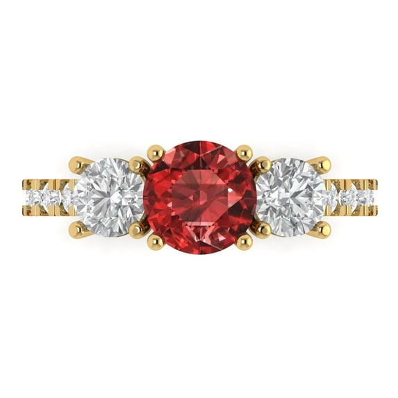 1.97 ct Round Cut Natural Garnet 3 Stone 18K Yellow Gold Womens Engagement Ring