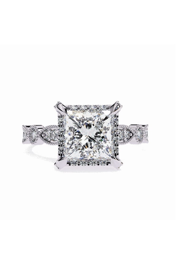 2.03 Carat Princess Shape Lab Created Diamond, CVD Diamond Wedding Ring, Milgrain Setting Engagement Proposal Ring, Wedding Ring For Bridal