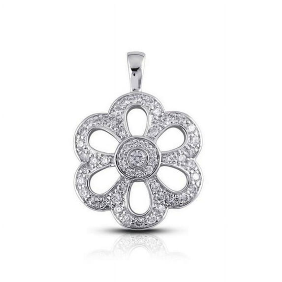 2.03 Carat Total Natural Diamonds 14K White Gold Pave & Bezel Setting Flower Shape Fashion Pendant