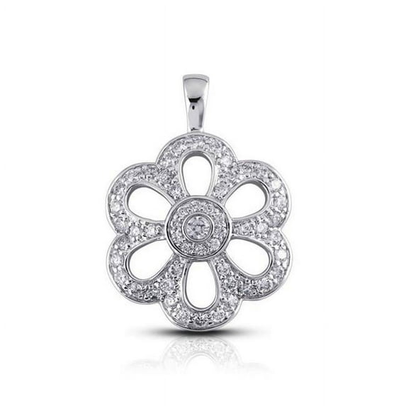 2.03 Carat Total Natural Diamonds 18K White Gold Pave & Bezel Setting Flower Shape Fashion Pendant