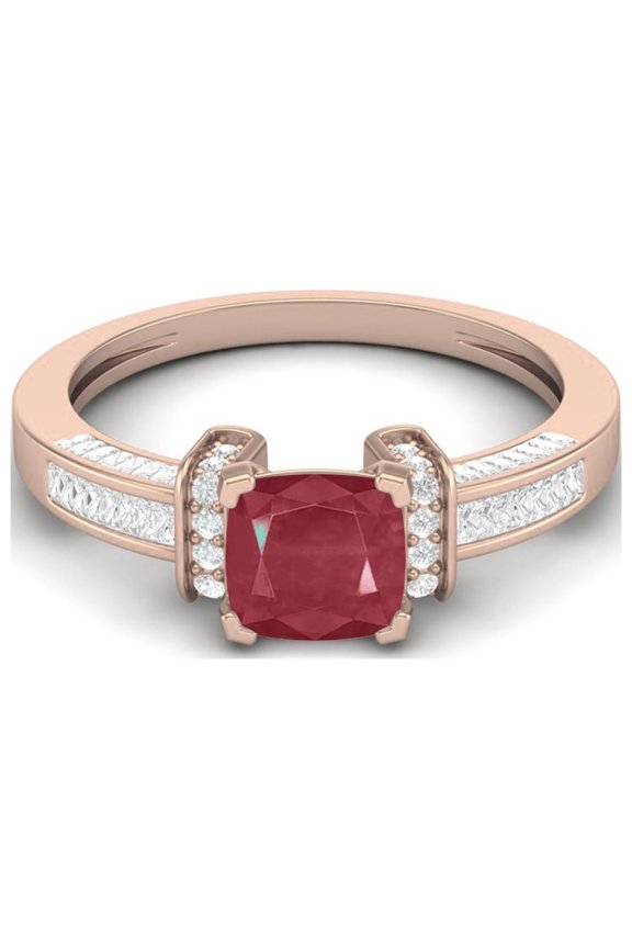 2.03 Cts Cushion Shape Ruby Glass Filled Art Deco Shank 925 Sterling Silver Rose Vermeil Classic Valentines Day Gifts Ring