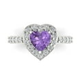 thumbnail image 1 of 2.03 ctw with Simulated Diamond Halo Accents Anniversary Ring for Women | Heart Cut Simulated Alexandrite | Hyperallergenic Solid 14K White Gold, 1 of 5