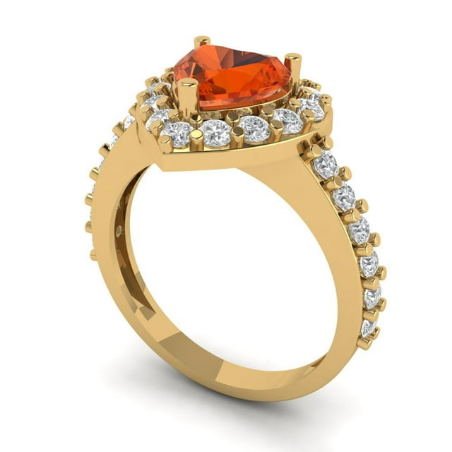 2.03 ct Brilliant Heart Cut VVS1 Clear Zircon 18K Yellow Solid Gold Halo Solitaire with Accents Wedding Bridal Anniversary Engagement Ring size 11