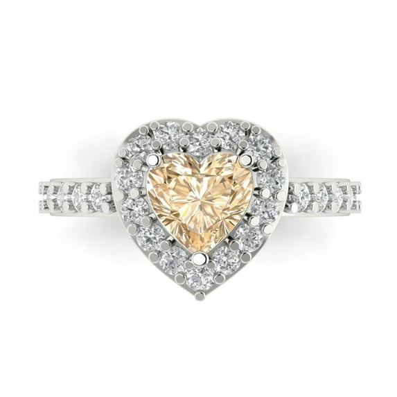 2.03 ctw with Simulated Diamond Halo Accents Anniversary Ring for Women | Heart Cut Natural Morganite | Hyperallergenic Solid 18K White Gold