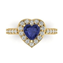 Halo Engagement Ring for Women - 2.03ct Simulated Tanzanite in 18K Yellow Gold Promise Ring