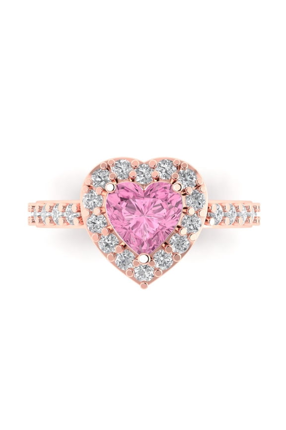 Halo Engagement Ring for Women - 2.03ct Simulated Pink Diamond in 14K Rose Gold Promise Ring