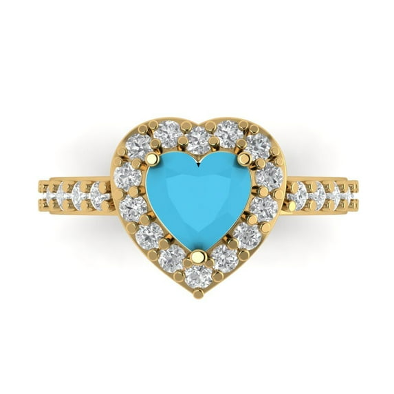 Halo Engagement Ring for Women - 2.03ct Simulated Turquoise in 14K Yellow Gold Promise Ring