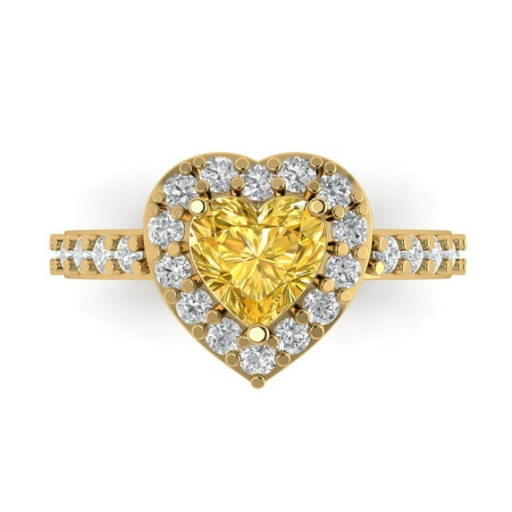 Halo Engagement Ring for Women - 2.03ct Simulated Yellow Diamond in 14K Yellow Gold Promise Ring