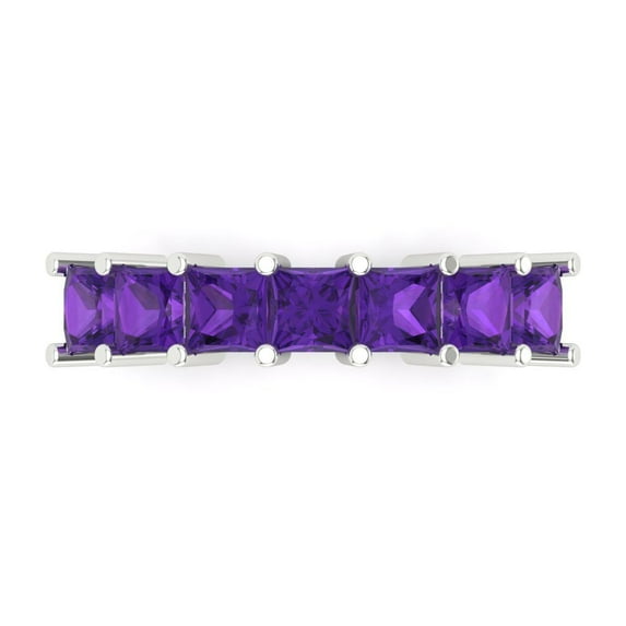 2.03 ct Brilliant Princess Cut Natural Amethyst 14k White Gold Eternity Band SZ 7.75