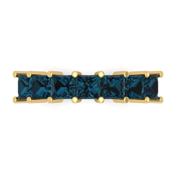 2.03 ct Brilliant Princess Cut Natural London Blue Topaz 18K Yellow Gold Eternity Band SZ 9.5
