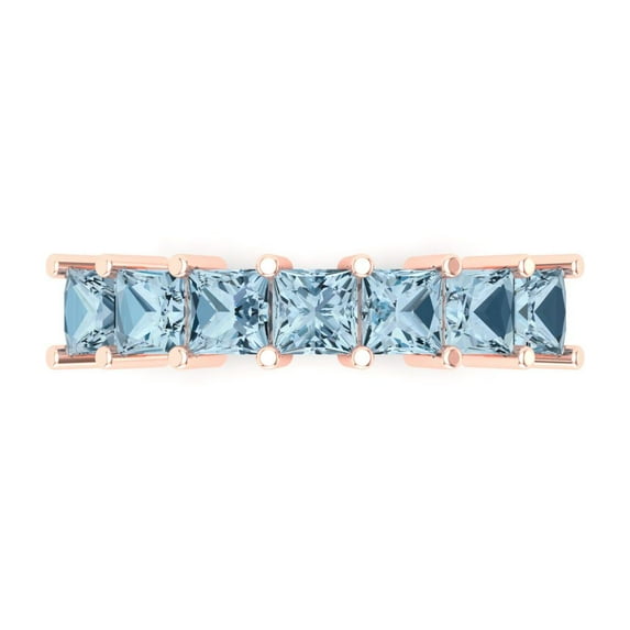 2.03 ct Brilliant Princess Cut Natural Swiss Blue Topaz 14k Rose Gold Eternity Band SZ 5