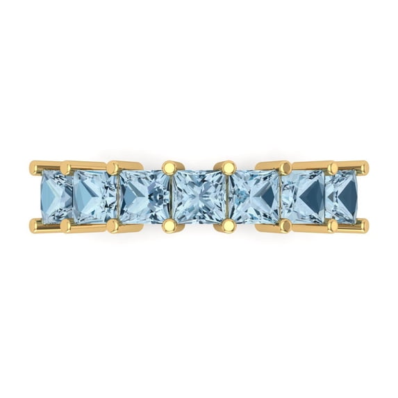 2.03 ct Brilliant Princess Cut Natural Swiss Blue Topaz 18K Yellow Gold Eternity Band SZ 6.25