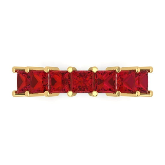 2.03 ct Brilliant Princess Cut Simulated Pink Tourmaline 14k Yellow Gold Eternity Band SZ 8.75