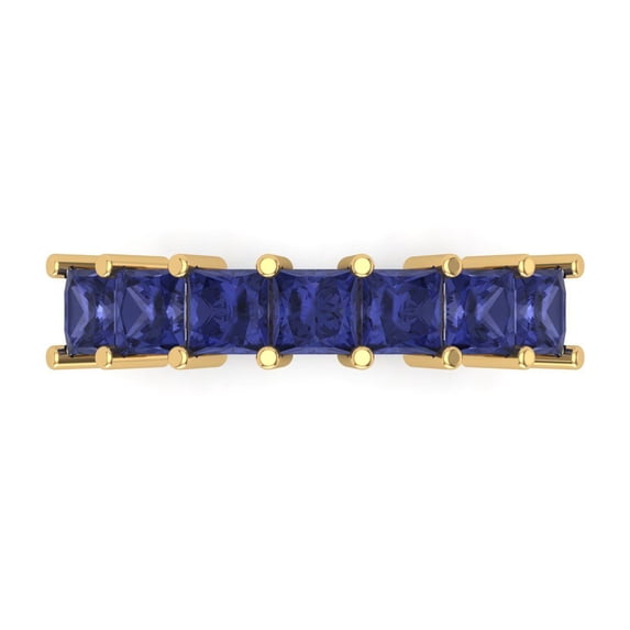 2.03 ct Brilliant Princess Cut Simulated Tanzanite 18K Yellow Gold Eternity Band SZ 10.75