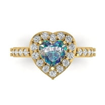 2.03 ctw with Simulated Diamond Halo Accents Anniversary Ring for Women | Heart Cut Blue Moissanite | Hyperallergenic Solid 18K Yellow Gold