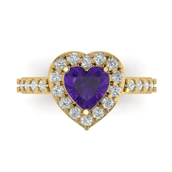 2.03 ct Heart Cut Natural Amethyst with Simulated Diamond Halo Accents 14K Yellow Gold Womens Engagement Ring
