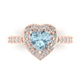 thumbnail image 1 of 2.03 ct Heart Cut Natural Aquamarine with Simulated Diamond Halo Accents 18K Rose Gold Womens Engagement Ring, 1 of 5