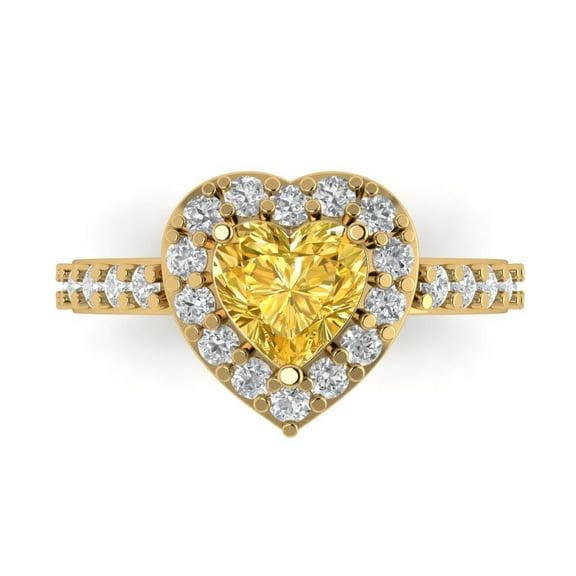 2.03 ct Heart Cut Natural Citrine Halo Engagement Ring for Women in 14K Yellow Gold