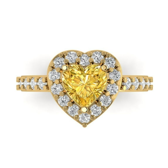 2.03 ctw with Simulated Diamond Halo Accents Anniversary Ring for Women | Heart Cut Natural Citrine | Hyperallergenic Solid 14K Yellow Gold
