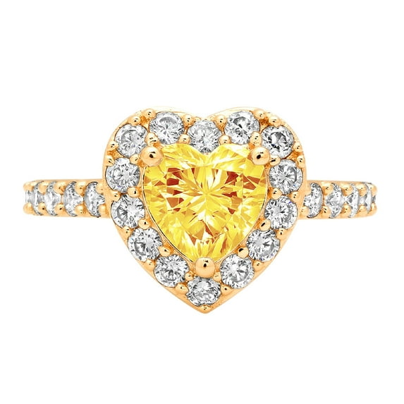 2.03 ct Heart Cut Natural Citrine with Simulated Diamond Halo Accents 18K Yellow Gold Womens Engagement Ring