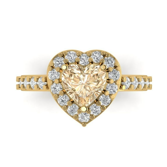 2.03 ctw with Simulated Diamond Halo Accents Anniversary Ring for Women | Heart Cut Natural Morganite | Hyperallergenic Solid 18K Yellow Gold