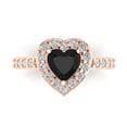 thumbnail image 1 of 2.03 ctw with Simulated Diamond Halo Accents Anniversary Ring for Women | Heart Cut Natural Onyx | Hyperallergenic Solid 18K Rose Gold, 1 of 5