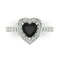 thumbnail image 1 of 2.03 ctw with Simulated Diamond Halo Accents Anniversary Ring for Women | Heart Cut Natural Onyx | Hyperallergenic Solid 18K White Gold, 1 of 5