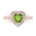 thumbnail image 1 of 2.03 ct Heart Cut Natural Peridot with Simulated Diamond Halo Accents 14K Rose Gold Womens Engagement Ring, 1 of 6