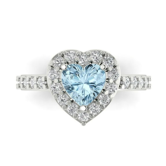 2.03 ctw with Simulated Diamond Halo Accents Anniversary Ring for Women | Heart Cut Natural Sky Blue Topaz | Hyperallergenic Solid 18K White Gold