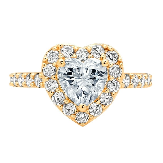 2.03 ct Heart Cut Simulated Blue Diamond with Simulated Diamond Halo Accents 18K Yellow Gold Womens Engagement Ring