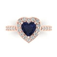 thumbnail image 1 of 2.03 ctw with Simulated Diamond Halo Accents Anniversary Ring for Women | Heart Cut Simulated Blue Sapphire | Hyperallergenic Solid 18K Rose Gold, 1 of 5