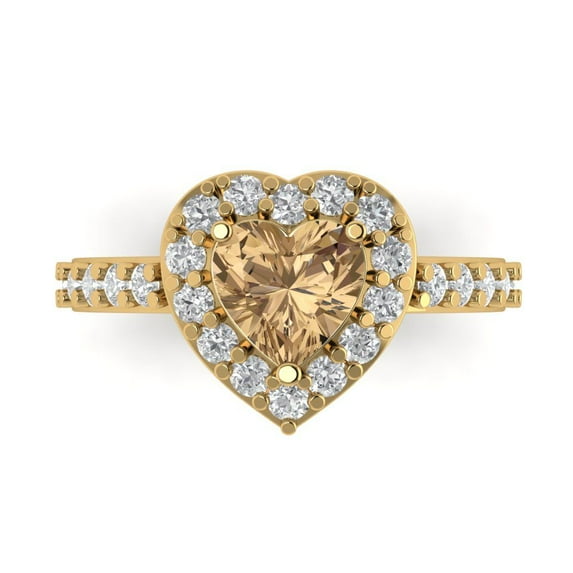 Clara Pucci 14K Yellow Gold 2.03ct Champagne Halo Ring for Women