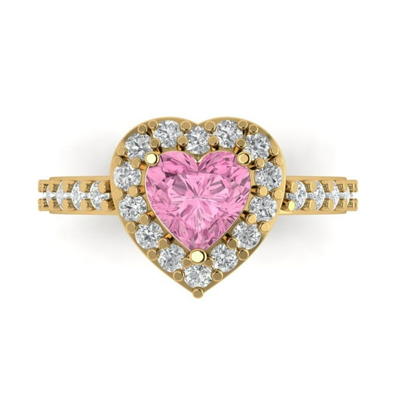 Clara Pucci 14K Yellow Gold 2.03ct Pink Halo Ring for Women