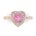thumbnail image 1 of 2.03 ct Heart Cut Simulated Pink Diamond with Simulated Diamond Halo Accents 14K Rose Gold Womens Engagement Ring, 1 of 5
